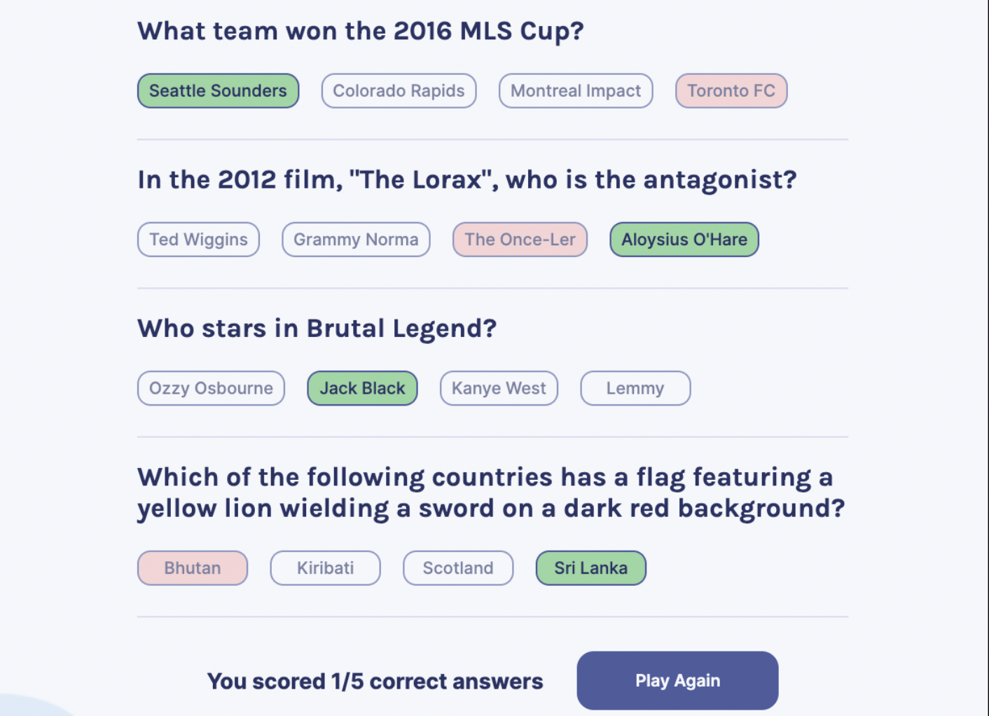 Quizzical Trivia Game